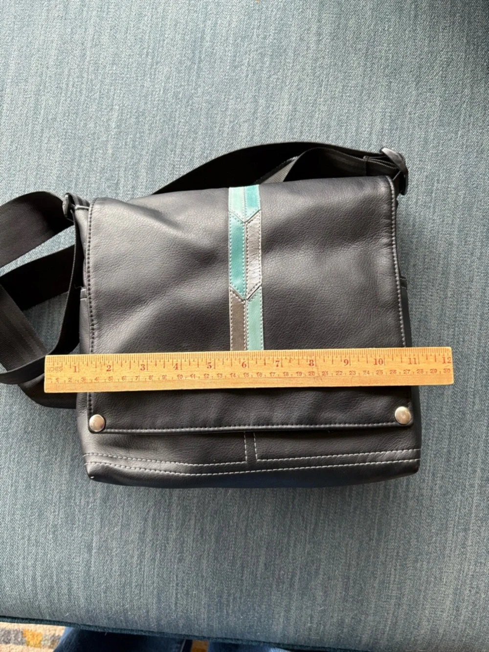 Queen Bee crossbody- Black Vegan Leather Crossbody Bag with Teal Accent - Picture 5 of 7
